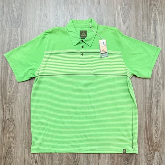 Prana XXL Green (seaweed) Striped Organic Cotton Short Sleeve Marco Polo NWT - Picture 2 of 8